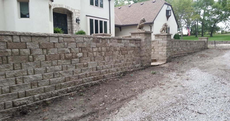 Retaining Wall Construction In Front Of House